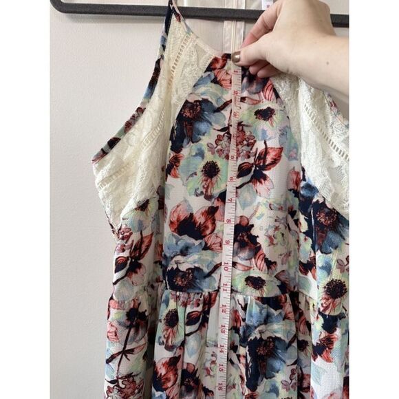 Floral Halter Lace Trim Mini Dress M - Picture 10 of 14